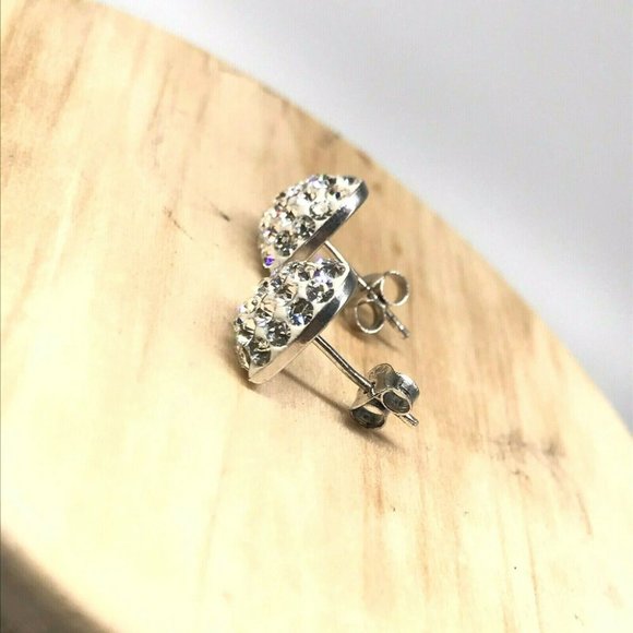 Authentic 925 Sterling Silver Heart Shaped Earrings with Sparkly White Stones - Picture 5 of 8